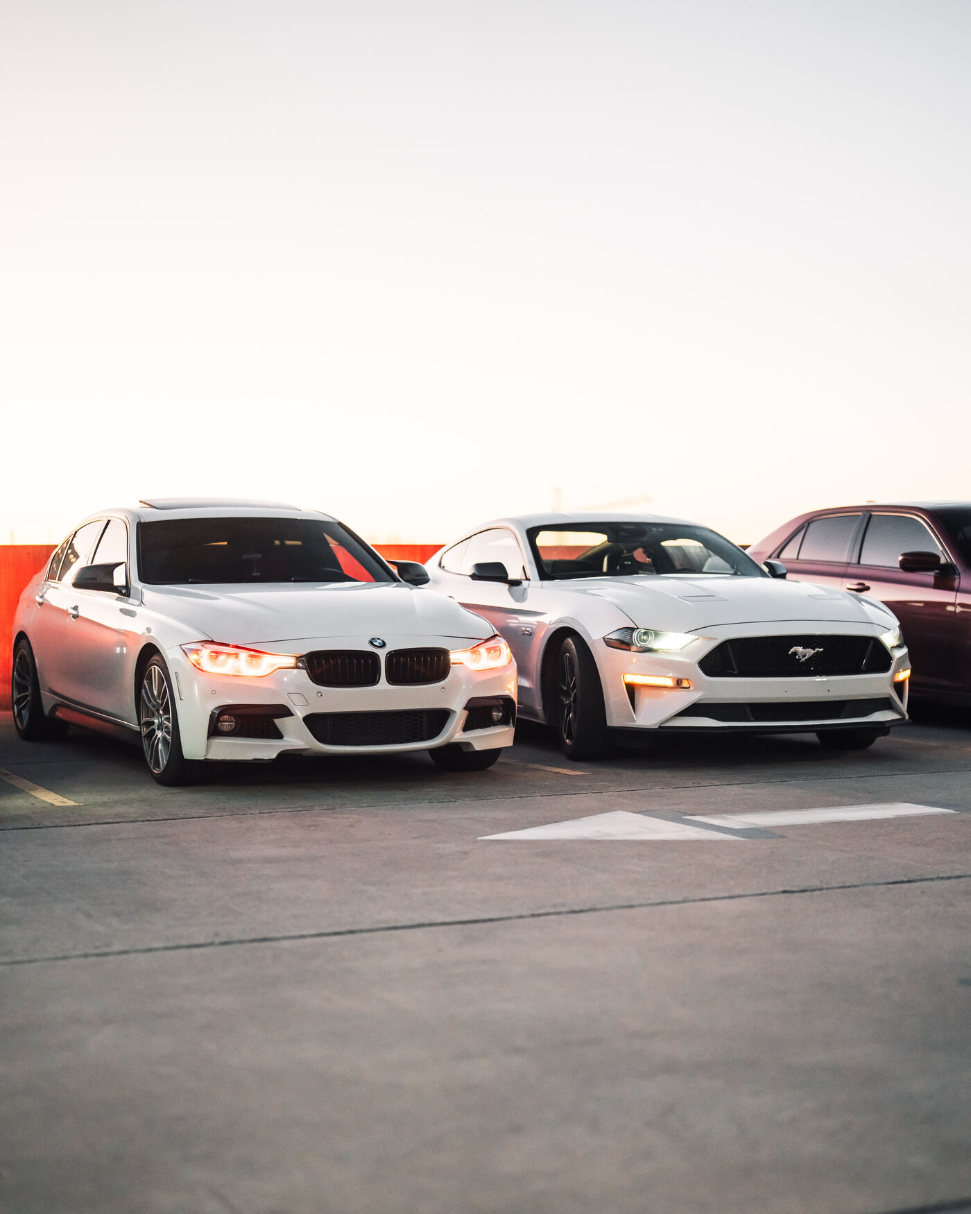 White BMW at sunset